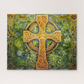 Keltisch Kruis Keltische Knoop Groen Goud Knoopwer Legpuzzel (Horizontaal)