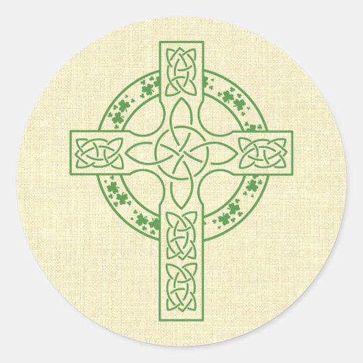 Keltisch kruis met shamrockring ronde sticker (Voorkant)