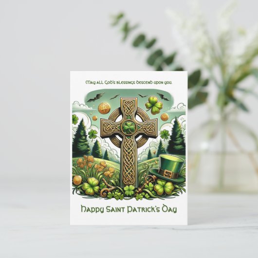 Keltisch Kruis: Saint Patrick's Day Viering Feestdagenkaart (Staand voorkant)