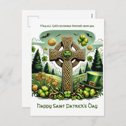 Keltisch Kruis: Saint Patrick's Day Viering Feestdagenkaart (Voorkant / Achterkant)