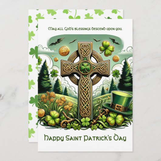 Keltisch Kruis: Saint Patrick's Day Viering Feestdagenkaart (Voorkant / Achterkant)