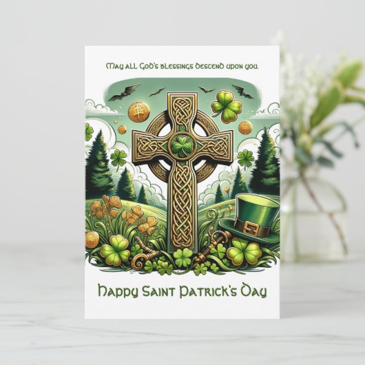 Keltisch Kruis: Saint Patrick's Day Viering Feestdagenkaart (Staand voorkant)