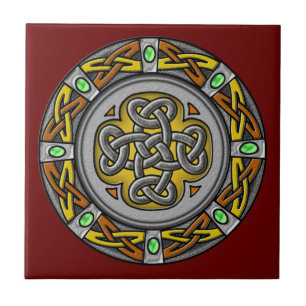 Keltisch kruisstaal en leder tegeltje