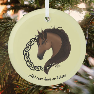 Keltisch Paard Geel Knoopwerk Cirkel Mythisch Equi Glas Ornament