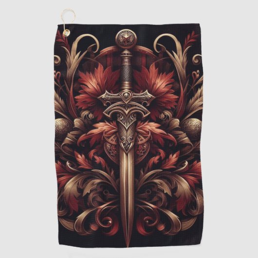 Keltisch Schots rood en brons zwaard Golfhanddoek (Voorkant)