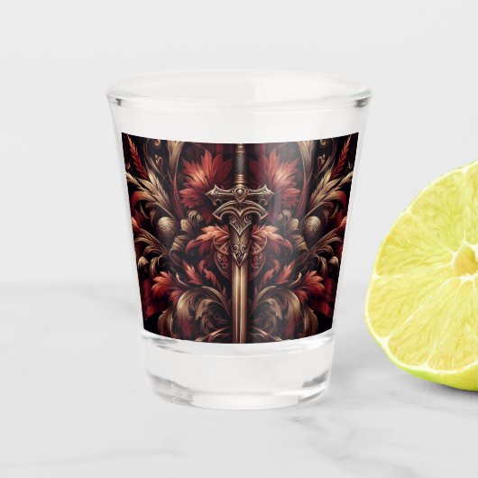 Keltisch Schots rood en brons zwaard Shot Glas (Voorkant)