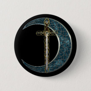 Keltisch zwaard en maan ronde button 5,7 cm