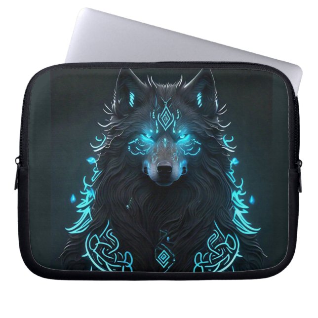 Keltische blauwe wolf laptop sleeve (Voorkant)