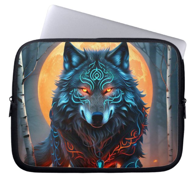 Keltische blauwe wolf laptop sleeve (Voorkant)