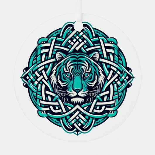 Keltische Blauwgroen tijger Metalen Ornament (Voorkant)