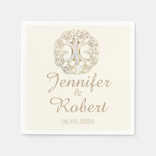 Keltische boom van het leven Gold Thistle bruiloft Servetten (Voorkant)