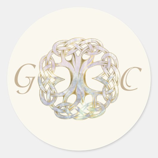 Keltische Boom van het Leven Huwelijksenvelop Afdi Ronde Sticker (Voorkant)