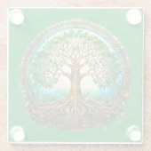 Keltische boom van het leven in smaragdgroen glazen onderzetter (Achterkant)