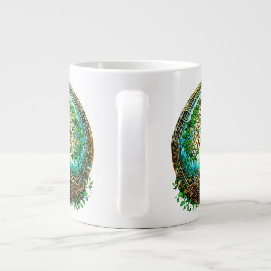 Keltische boom van het leven in smaragdgroen grote koffiekop (Achterkant)