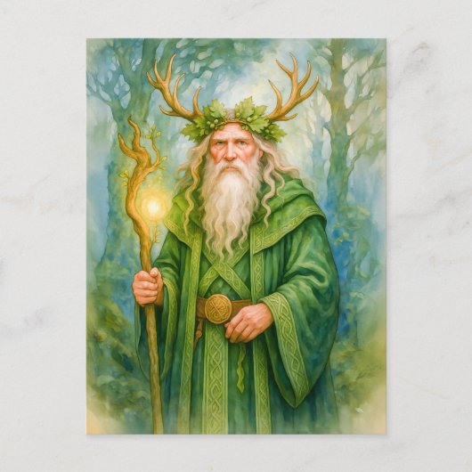 Keltische bosdruïde met gewei kroon feestdagenkaart (Voorkant)