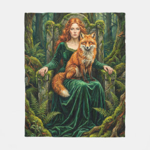 Keltische boskoningin Rode Vos Heks Fantasy Kunst Fleece Deken