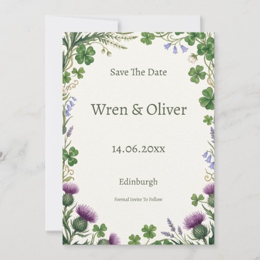 Keltische botanische Save the Date kaart | Schots (Voorkant)