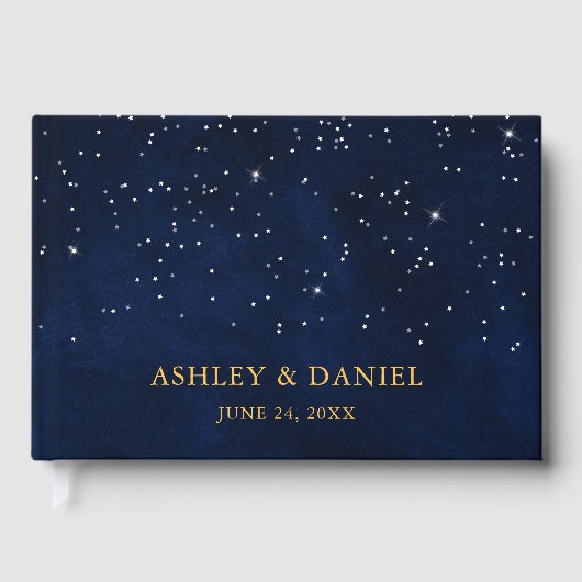 Keltische bruiloft Blue Night Stars Gold Wedding Gastenboek (Voorkant)