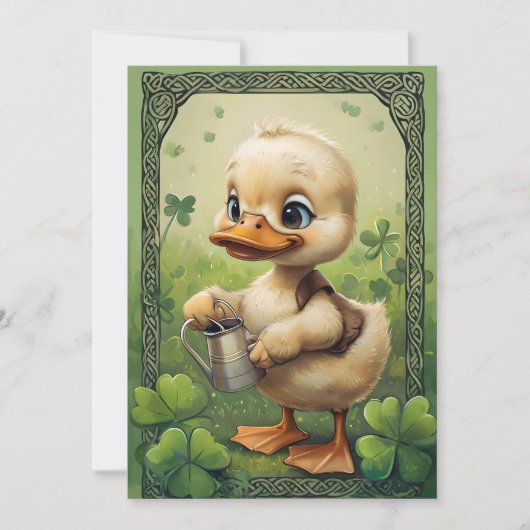 Keltische charme: Duckling Watering Four-Leaf Clov Kaart (Voorkant)