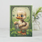 Keltische charme: Duckling Watering Four-Leaf Clov Kaart (Staand voorkant)
