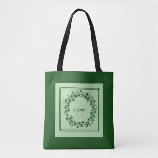 Keltische charme: Shamrock Krans & Gaelic Blessing Tote Bag (Voorkant)