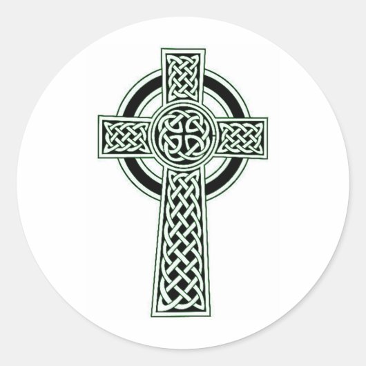 KELTISCHE CROSS PRINT RONDE STICKER (Voorkant)