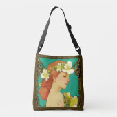 Keltische dame met bloemen in haar haar crossbody tas (Achterkant)