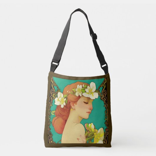 Keltische dame met bloemen in haar haar crossbody tas (Voorkant)