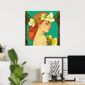 Keltische dame met bloemen in haar haar poster (Thuiskantoor)