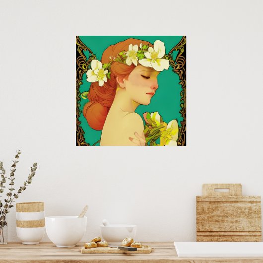Keltische dame met bloemen in haar haar poster (Keuken)