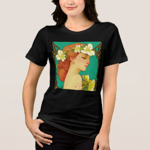 Keltische dame met bloemen in haar haar Tri-Blend shirt