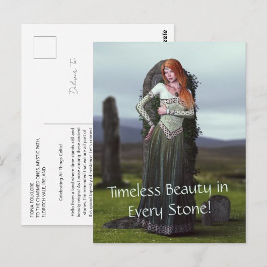 Keltische dame poseert voor oude stenen briefkaart (Voorkant / Achterkant)