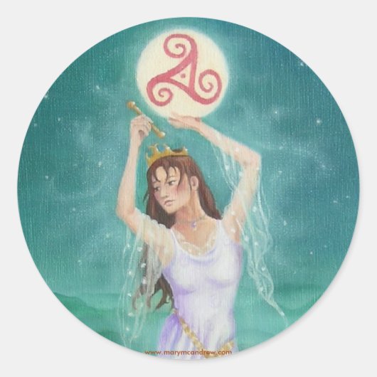 "Keltische Dame van het Meer" Ronde Sticker (Voorkant)