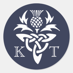 Keltische distel Initialen - Navy Ronde Sticker