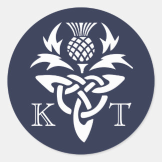 Keltische distel Initialen - Navy Ronde Sticker