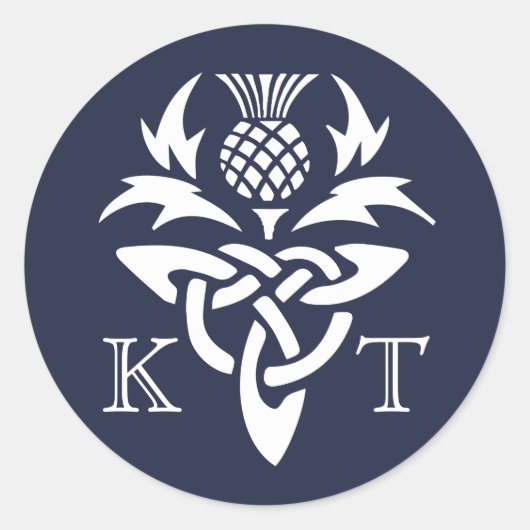 Keltische distel Initialen - Navy Ronde Sticker (Voorkant)