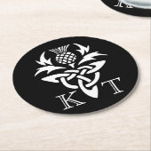 Keltische distel Initialen - Zwart & Wit Ronde Kartonnen Onderzetter (Gebogen)