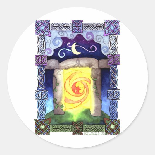 Keltische Doorway Ronde Sticker (Voorkant)