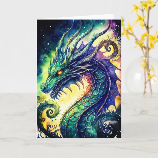 Keltische draak aan alle gelegenheid wenskaart kaart (Gele Bloem)