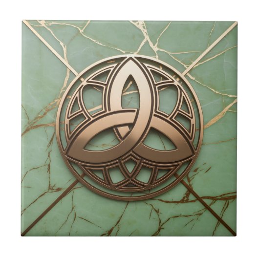 Keltische Drie-eenheidsknoop op Sage Marmer Goud A Tegeltje (Voorkant)