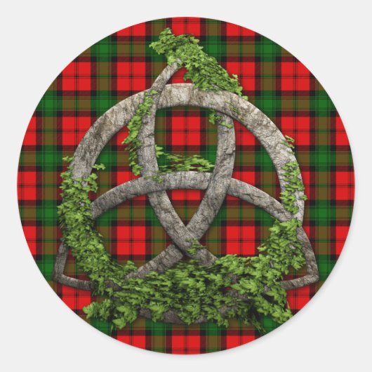 Keltische Drievuldigheidsknoop en Clan Kerr Tartan Ronde Sticker (Voorkant)