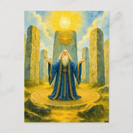 Keltische druïde bij heilige stenen cirkel feestdagenkaart (Voorkant)