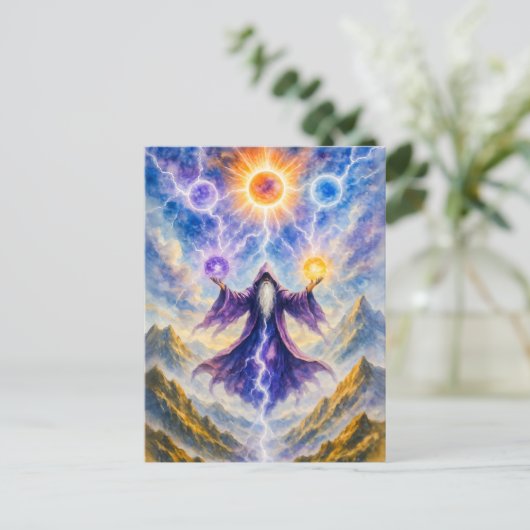 Keltische druïde roept elementaire krachten op feestdagenkaart (Staand voorkant)