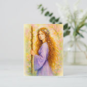 Keltische druïden met violette mantel en staf feestdagenkaart (Staand voorkant)