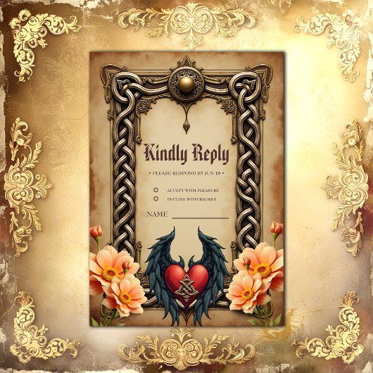 Keltische elegantie met een hart en vleugels. RSVP kaartje