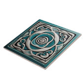 Keltische geïnspireerde turquoise en witte rozenbl tegeltje (Zijkant)