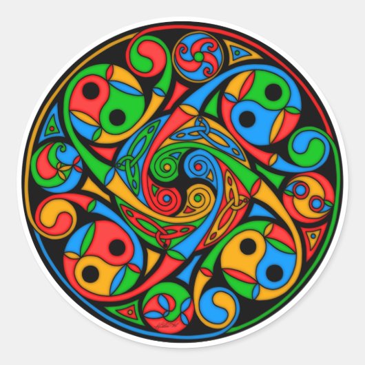 Keltische Glas in lood spiraal Ronde Sticker (Voorkant)