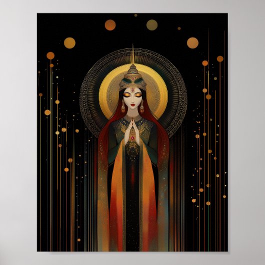 Keltische Godin Brigid Rainbow Gold Black Art Poster (Voorkant)