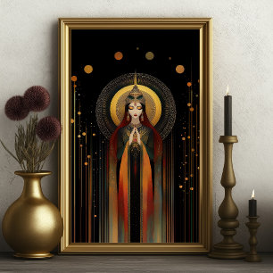 Keltische Godin Brigid Rainbow Gold Black Art Poster