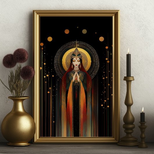 Keltische Godin Brigid Rainbow Gold Black Art Poster